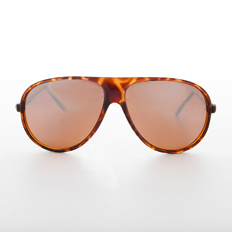 Mirrored Amber Lens Vintage Aviator Sunglasses- Slater