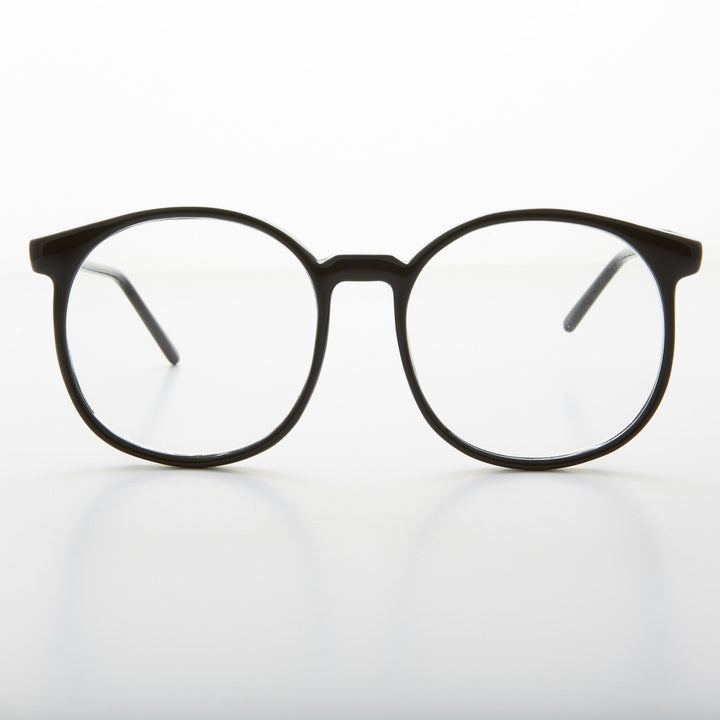 1980s Oversized Black Round Secretary Eyeglasses - Smarty