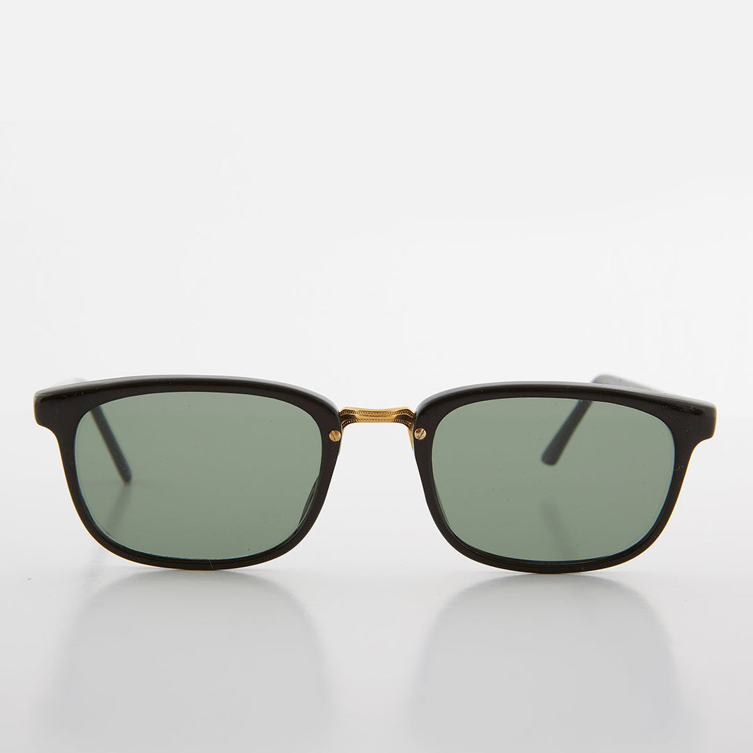 Rectangular Preppy Vintage Horn Rim Sunglass with Glass Lens - Spence