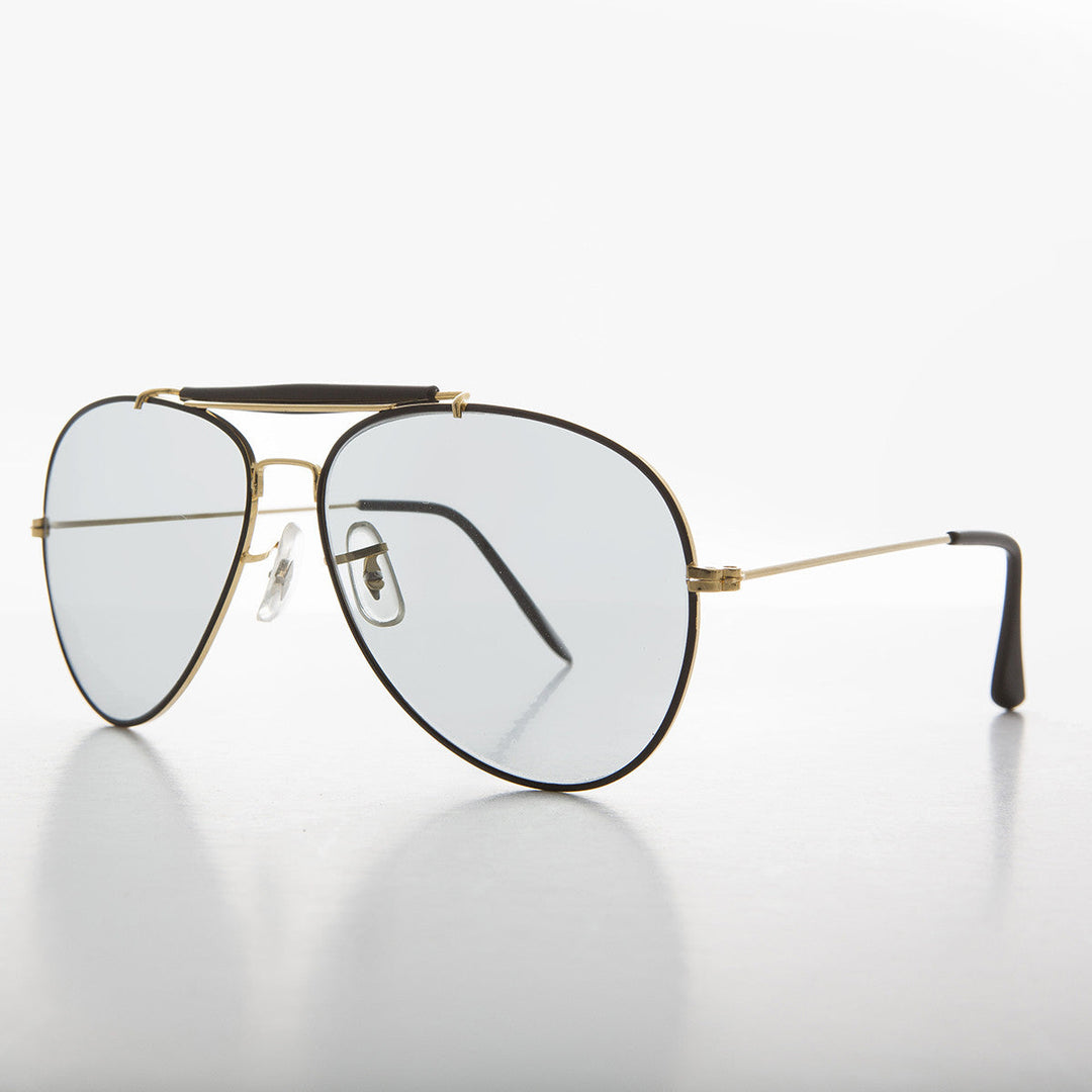 Aviator Sunglass with Brow Bar and Glass Transition Lens - Spruce