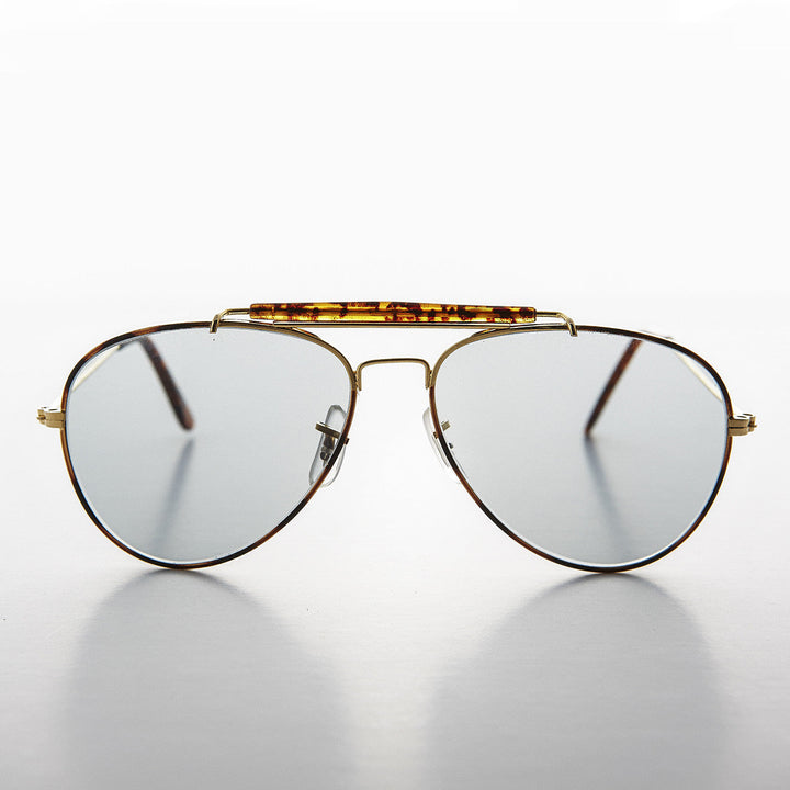 Aviator Sunglass with Brow Bar and Glass Transition Lens - Spruce