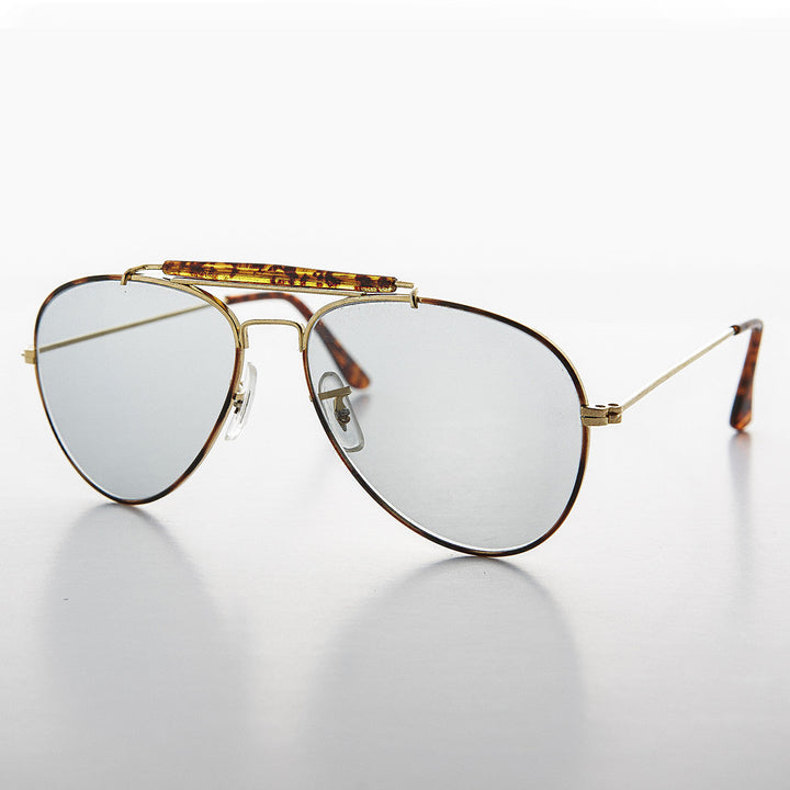 Aviator Sunglass with Brow Bar and Glass Transition Lens - Spruce