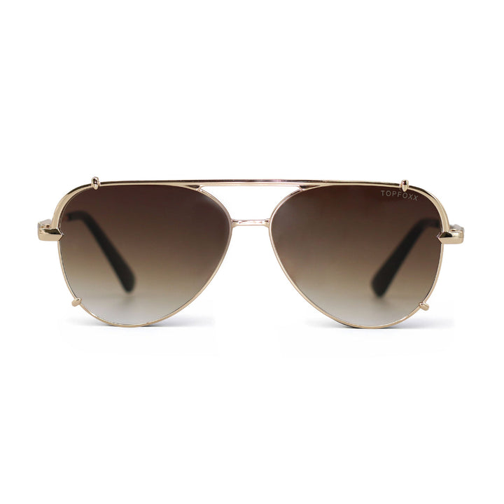 Smaller Cristina - Faded Brown & Gold - Tangle Free Round Aviator Sunglasses