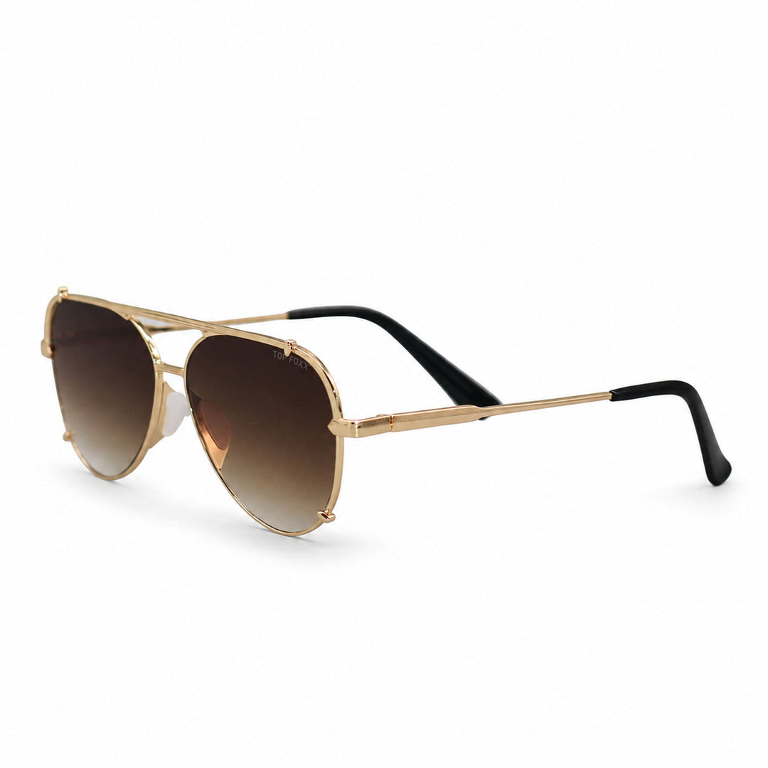 Smaller Cristina - Faded Brown & Gold - Tangle Free Round Aviator Sunglasses