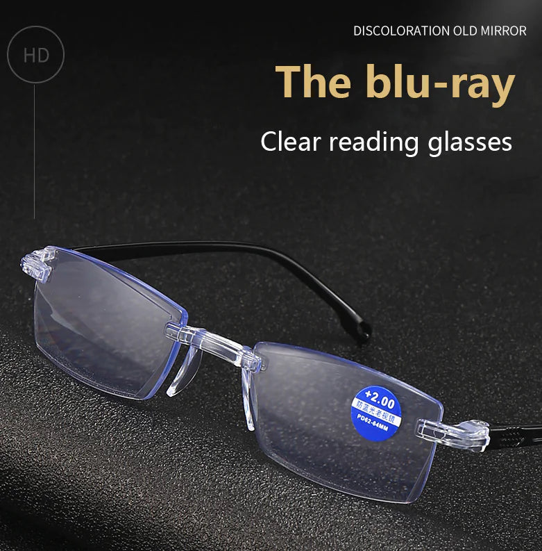 4-Pack Men's Rectangular Rimless Blue Light Blocking Reading Glasses