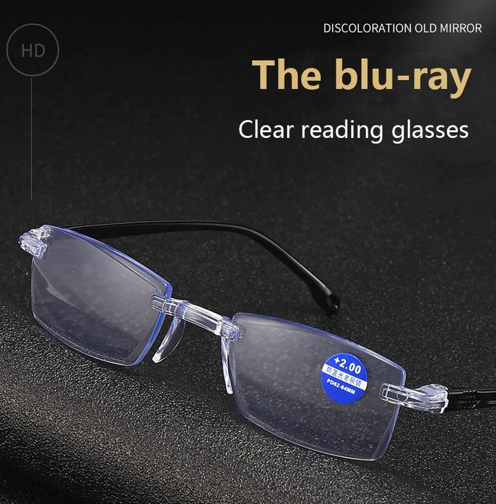 4-Pack Men's Rectangular Rimless Blue Light Blocking Reading Glasses