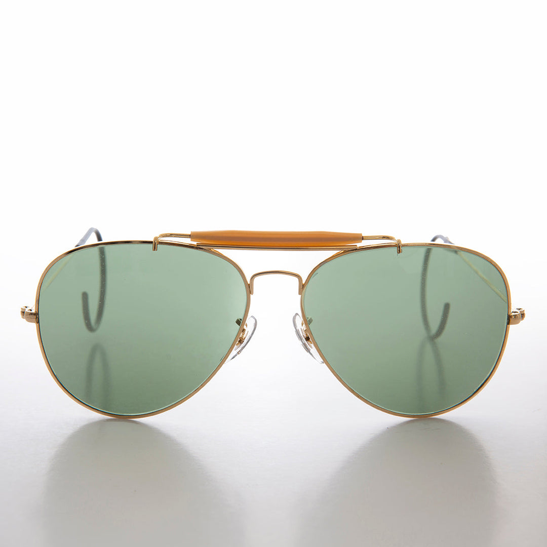 Vintage Aviator Sunglass with Cable Temples and Glass Lens - Wolfman