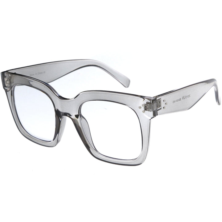 Bold Oversize Square Horn Rimmed Flat Lens Clear Glasses