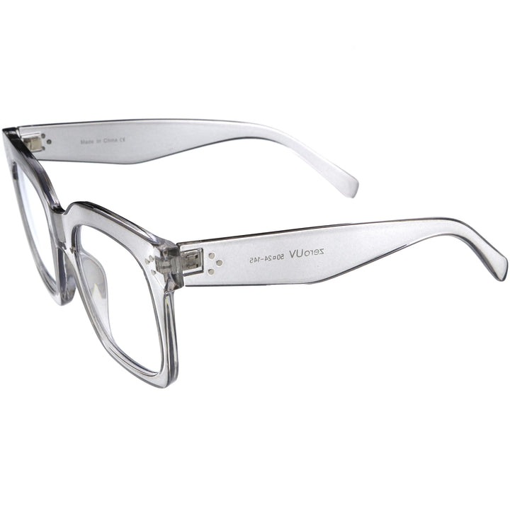 Bold Oversize Square Horn Rimmed Flat Lens Clear Glasses