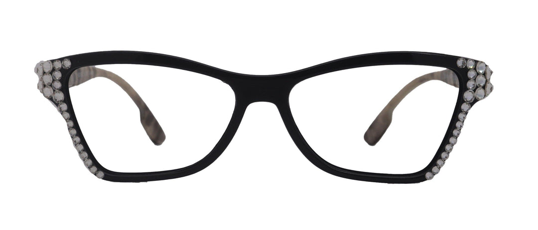 Avian, (Bling) Women Reading Glasses w (Clear) Genuine European Crystals, Magnifying Cat Eye (Black) NY Fifth Avenue