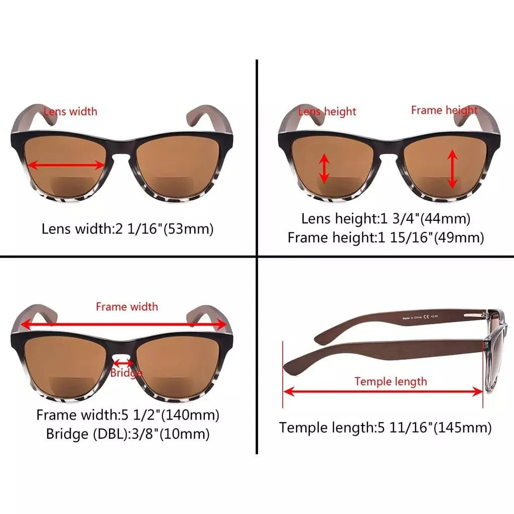 Bifocal Sunglasses with Wood Temples for Women SGH001-6