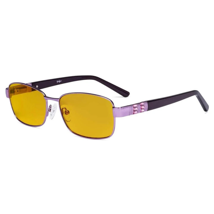 Blue Light Blocking Eyeglasses with Crystal Accents Amber Tinted Lenses LX19007-BB90