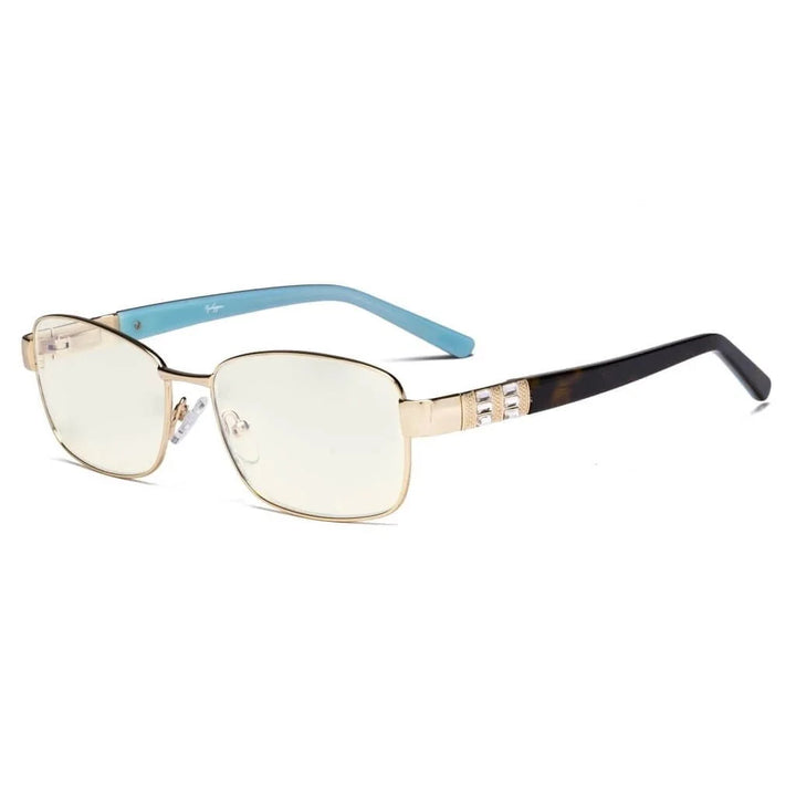 Blue Light Filter Eyeglasses with Crystal Accents Light Yellow Lenses LX19007-BB40