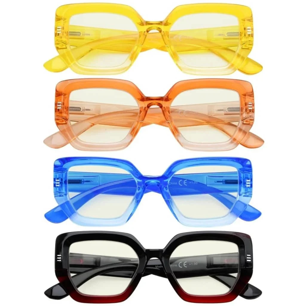 4 Pack Blue Light Filter Glasses Polygon Thicker Frame UVR2026