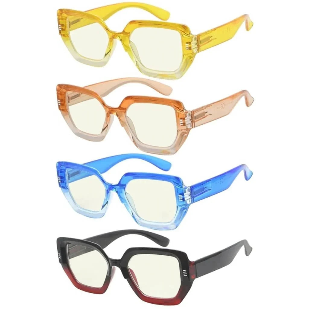 4 Pack Blue Light Filter Glasses Polygon Thicker Frame UVR2026