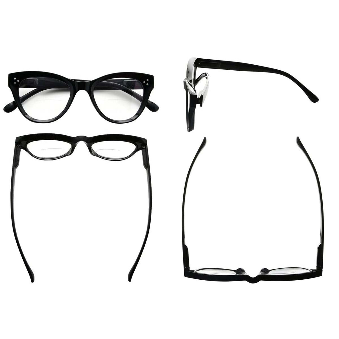 Gafas de lectura bifocales ojo de gato Lectores de marco más grueso BR9108 