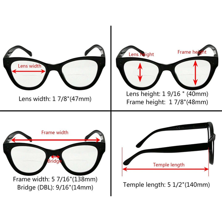 Gafas de lectura bifocales ojo de gato Lectores de marco más grueso BR9108 
