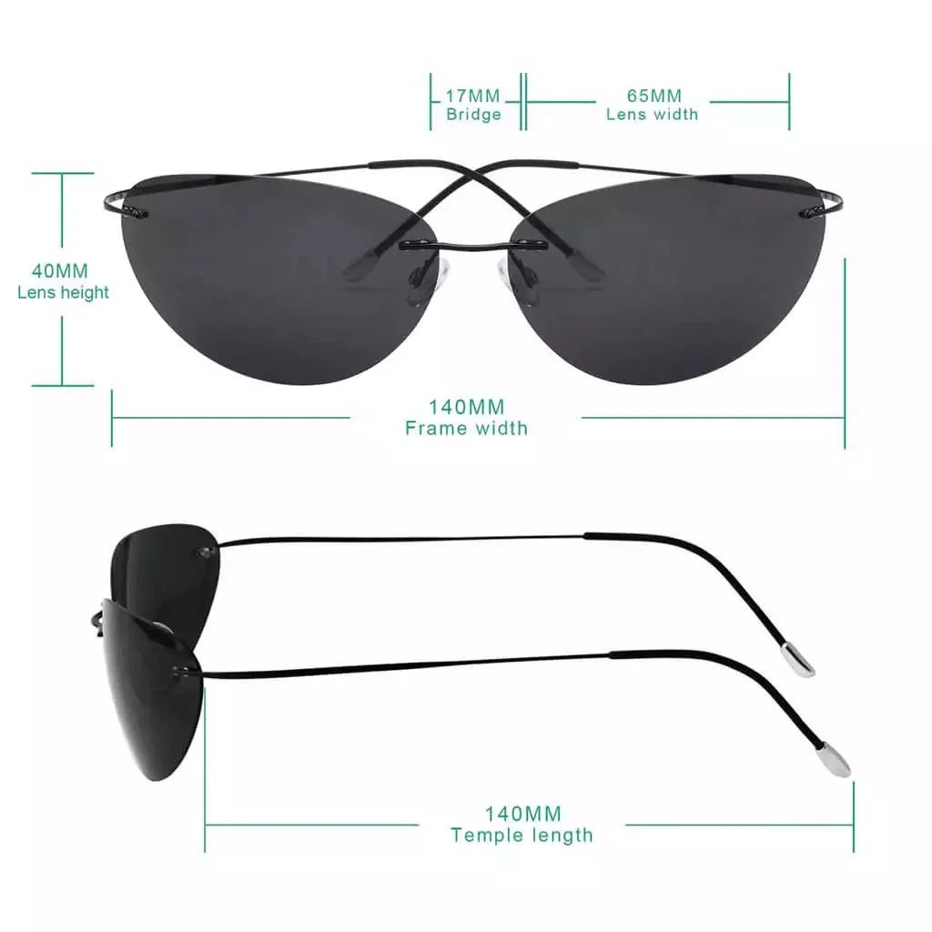 Cat-Eye Rimless Titanium Frame Polarized Sunglasses S1506