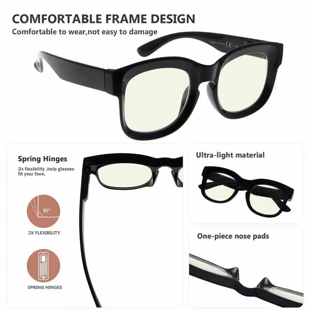 Contrast Filter Spectacles Classic Trendy Thicker Frame Blue Light Filter Reading Glasses UV2013 ...