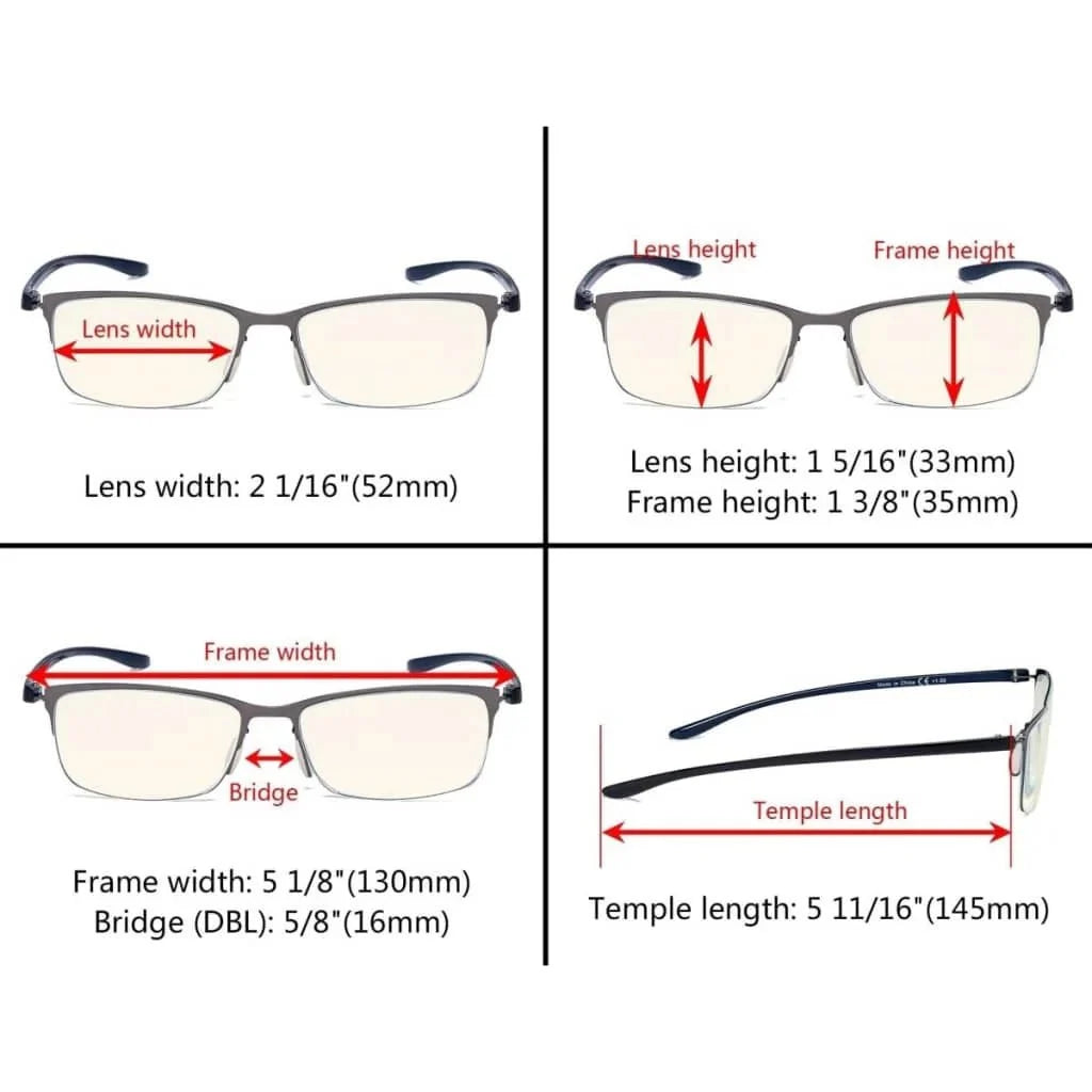 3 Pack Computer Glasses Classic Half-rim UVR12801