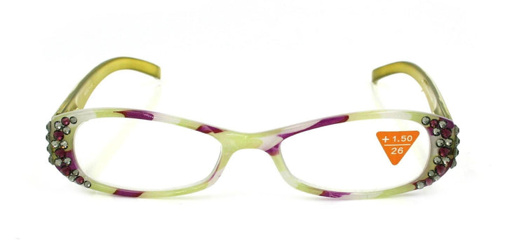 Dashing Stripes, (Bling) Women Reading Glasses W (Amethyst, Black Diamond)   (Lime Green, purple) Oval. NY Fifth Avenue