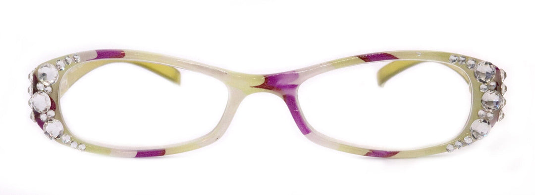 Dashing Stripes, (Bling) Women Reading Glasses W   (Lime Green, purple) Oval. NY Fifth Avenue