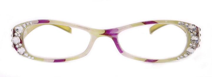 Dashing Stripes, (Bling) Women Reading Glasses W   (Lime Green, purple) Oval. NY Fifth Avenue