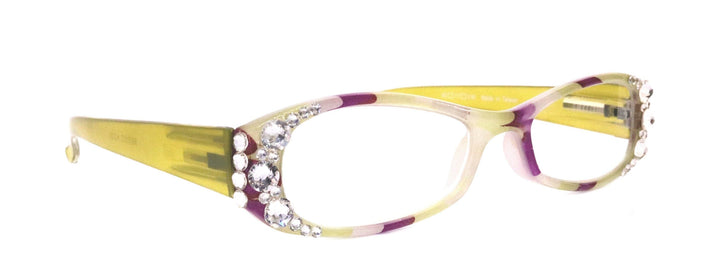 Dashing Stripes, (Bling) Women Reading Glasses W   (Lime Green, purple) Oval. NY Fifth Avenue