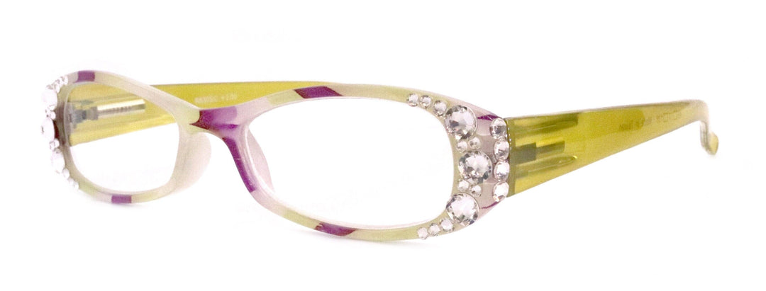 Dashing Stripes, (Bling) Women Reading Glasses W   (Lime Green, purple) Oval. NY Fifth Avenue