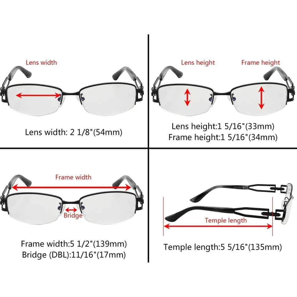 Half-rim Blue Light Filter Titanium Metal Eyeglasses 003B