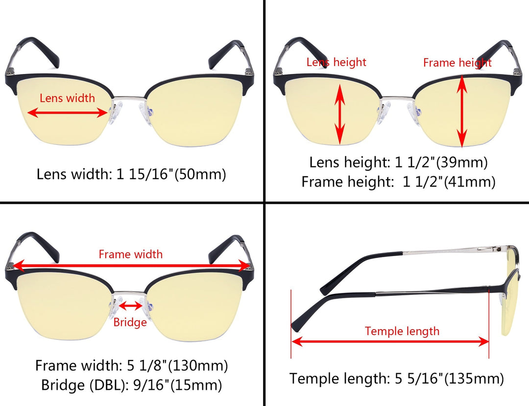 Half-rim Blue Light Blocking Eyeglasses Yellow Tinted Lenses LX19028-BB60