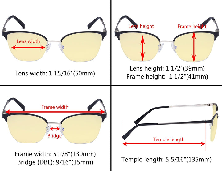 Half-rim Blue Light Blocking Eyeglasses Yellow Tinted Lenses LX19028-BB60