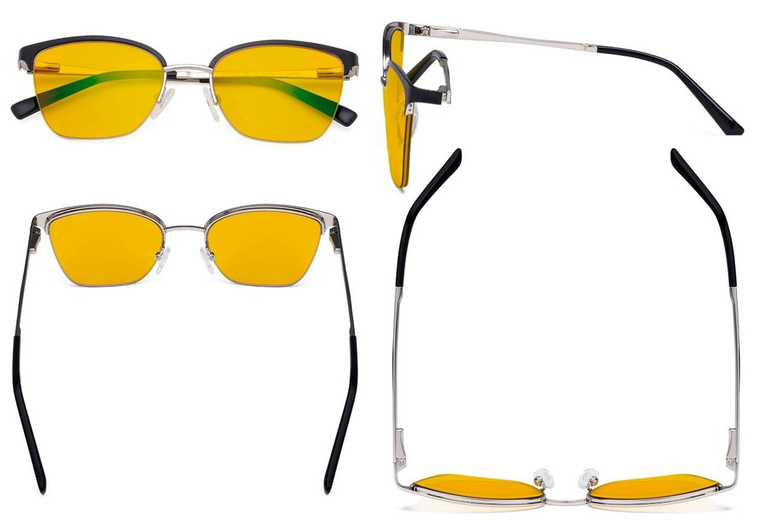 Half-rim Blue Light Blocking Eyeglasses Amber Tinted Lenses LX19028-BB90