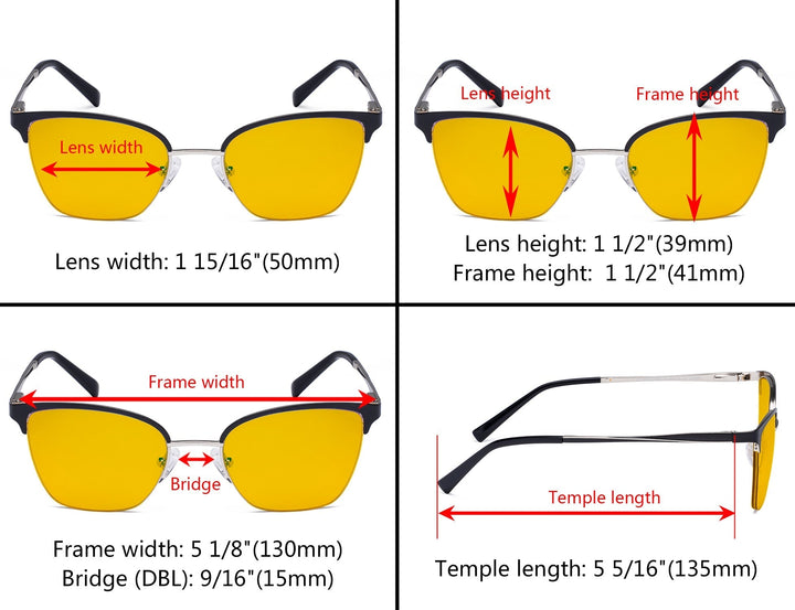 Half-rim Blue Light Blocking Eyeglasses Amber Tinted Lenses LX19028-BB90