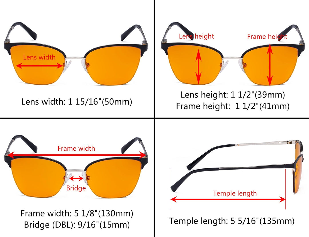 Half-rim Blue Light Blocking Eyeglasses Orange Tinted Lenses LX19028-BB98