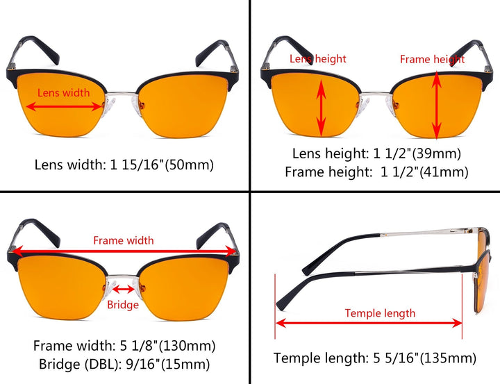 Half-rim Blue Light Blocking Eyeglasses Orange Tinted Lenses LX19028-BB98