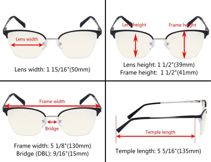Blue Light Filter Glasses Half-rim Stylish Style LX19028-BB40