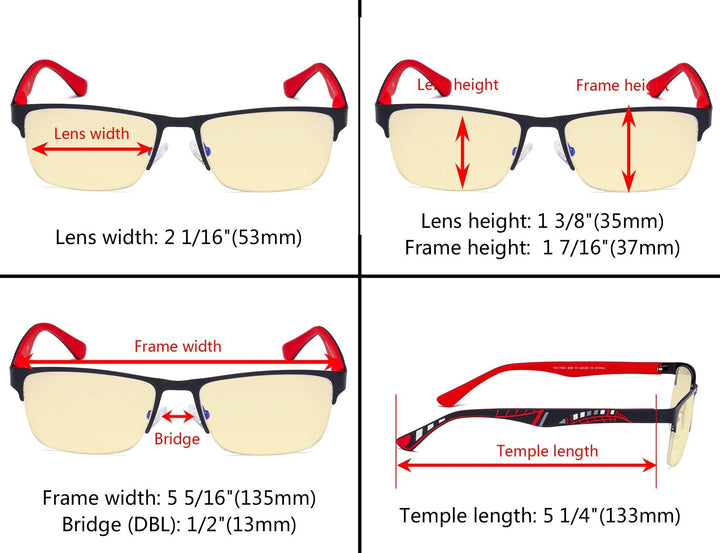Half-rim Metal Frame Blue Light Blocking Eyeglasses TM17003