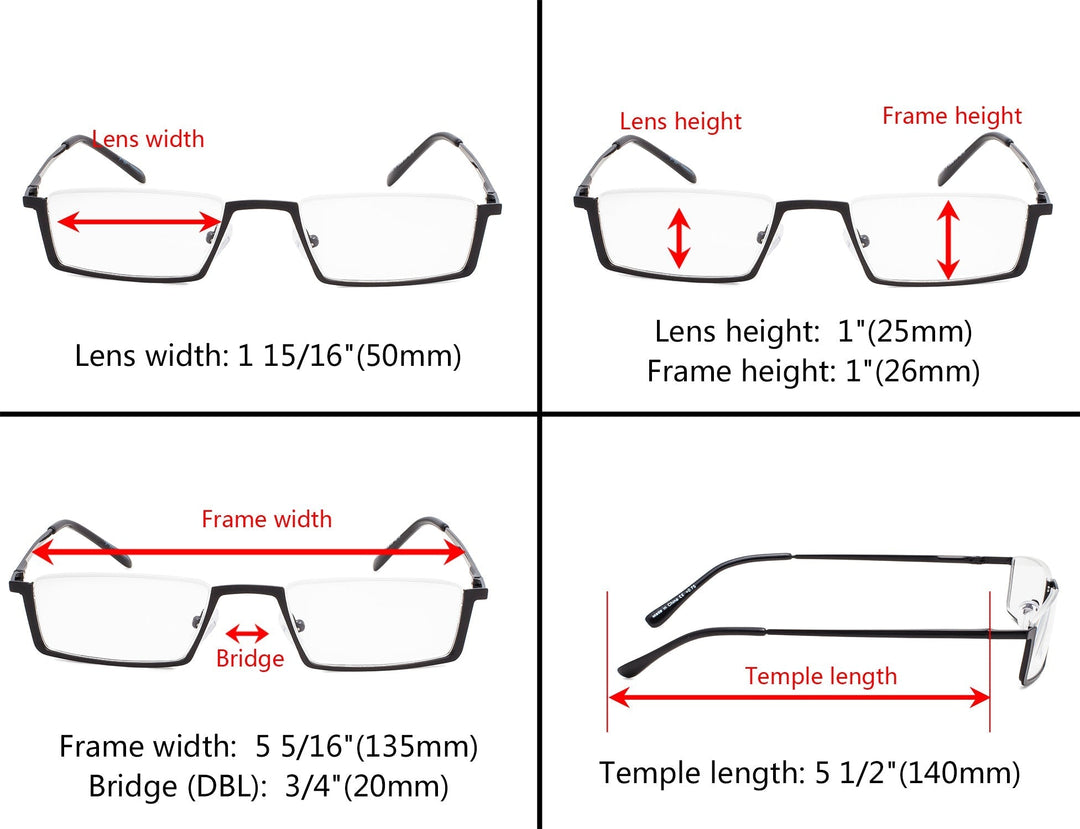 Half-Rim Metal Reading Glasses