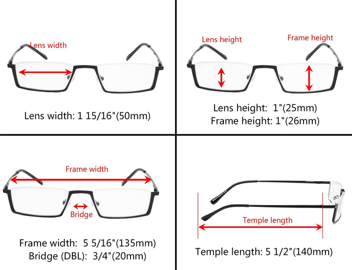 Half-Rim Metal Reading Glasses