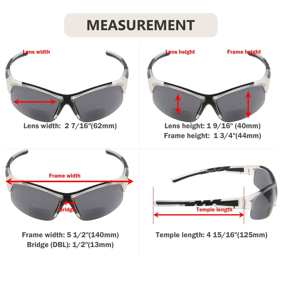 Gafas de sol de lectura bifocales deportivas de media montura TR90
