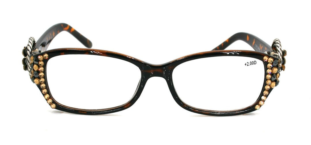 The Medallion, (Bling) Women Reading Glasses W (Hematite, L. Colorado) Genuine European Crystals (Tortoise Brown)  Concho. NY Fifth Avenue.