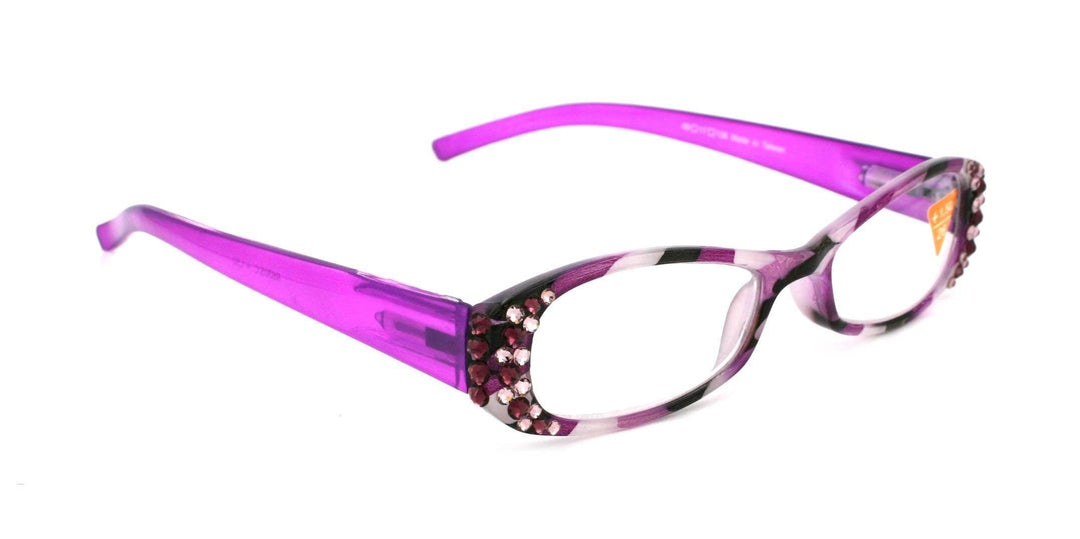 Dashing Stripes Bling Women's Reading Glasses with Amethyst