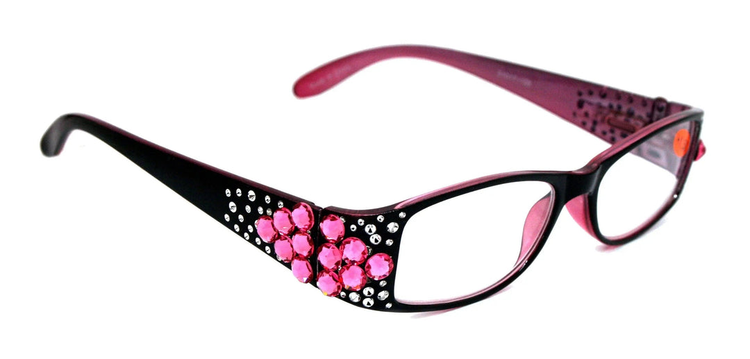 Merkel Diamond Bling Women's Reading Glasses w/ Fuchsia Genuine European Crystals