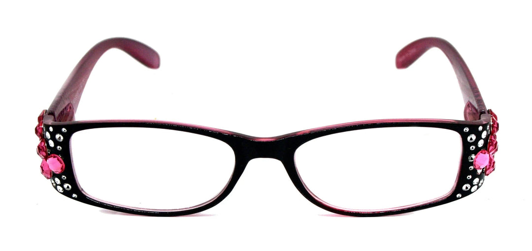 Merkel Diamond Bling Women's Reading Glasses w/ Fuchsia Genuine European Crystals
