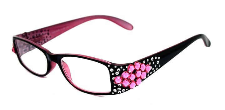 Merkel Diamond Bling Women's Reading Glasses w/ Fuchsia Genuine European Crystals