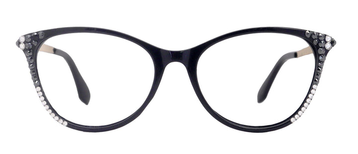 Cattitude Bling Reading Glasses 4 Women W Hematite N Clear Genuine European Crystals, 1.00 to 4.00 Magnifying Cat Eye  NY Fifth Avenue