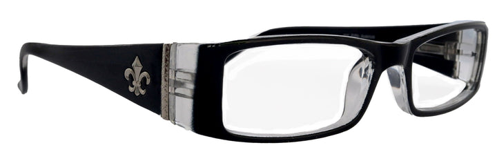 The French (Fleur De  Lis) Bayonetta-style, Black rectangular High-End Women Reading Glasses Spring temple  Optical Frame  NY Fifth Avenue