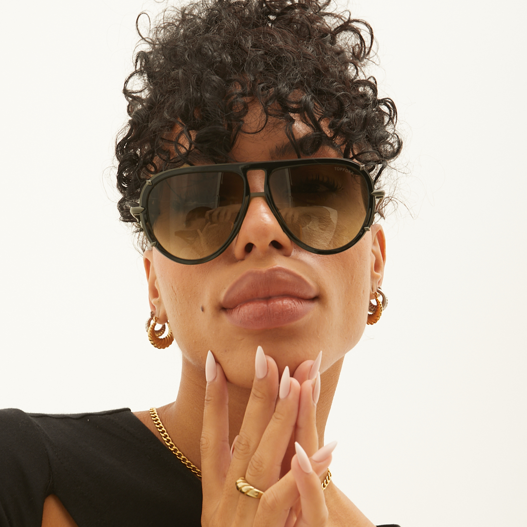 Ivy Luxe - Olive Tangle-Free Round Aviator Sunglasses