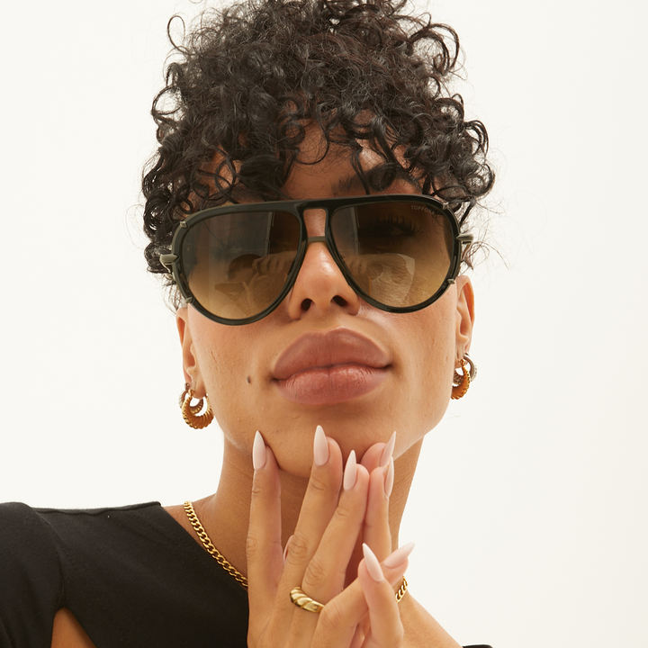 Ivy Luxe - Olive Tangle-Free Round Aviator Sunglasses